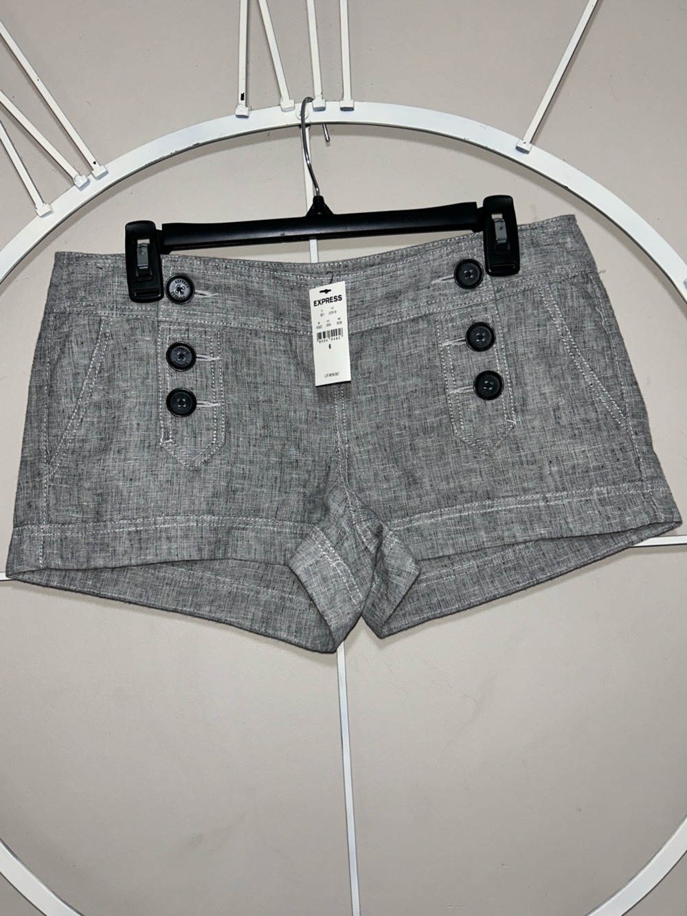 NWT Express Sailor Linen/Cotton Blend Mid-Rise Gray Shorts